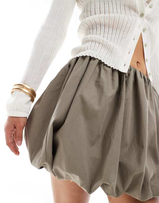 ASOS DESIGN cotton bubble mini skirt in khaki | ASOS