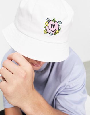 ASOS DESIGN cotton bucket hat with smile embroidery in ecru - ASOS Price Checker