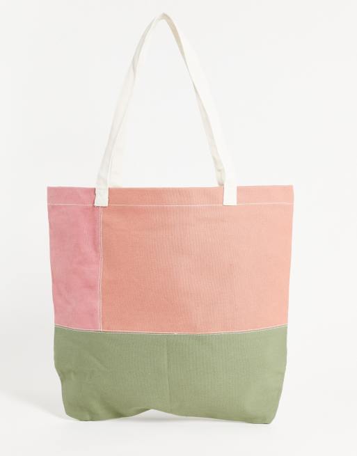 ASOS DESIGN cotton canvas tote bag in color block design