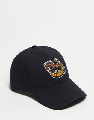 ASOS DESIGN cotton cap with stallion embroidery in black
