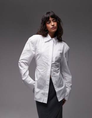 Asos Design Cotton Cinched Tuxedo Detailing Shirt In White