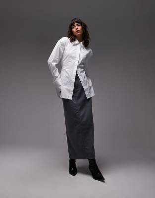 Asos Design Cotton Cinched Tuxedo Detailing Shirt In White