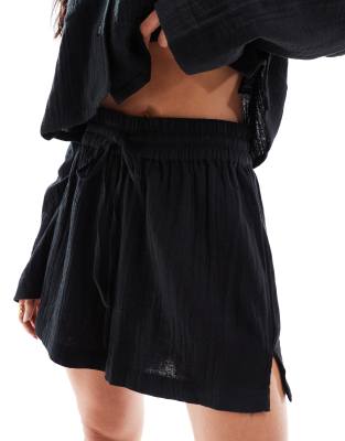 ASOS DESIGN cotton co-ord beach short in black