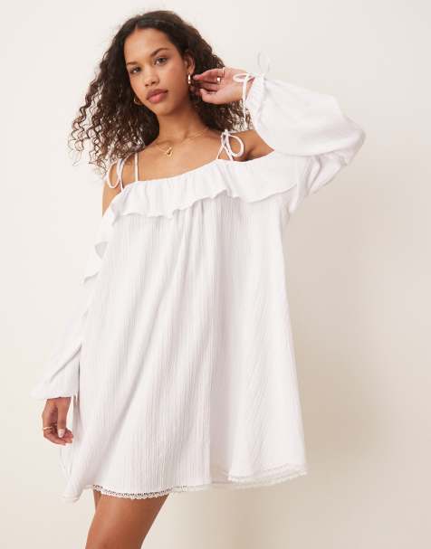 ASOS DESIGN cotton cold shoulder mini dress in white - view 1