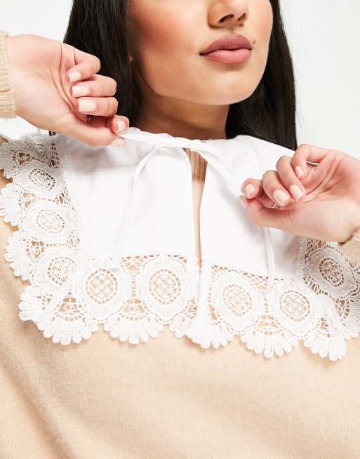 ASOS DESIGN cotton collar in white with lace edge trim