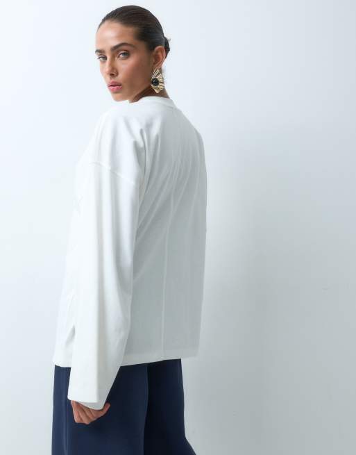 ASOS DESIGN cotton crew neck oversized long sleeve T-shirt in off white, 4 of 4