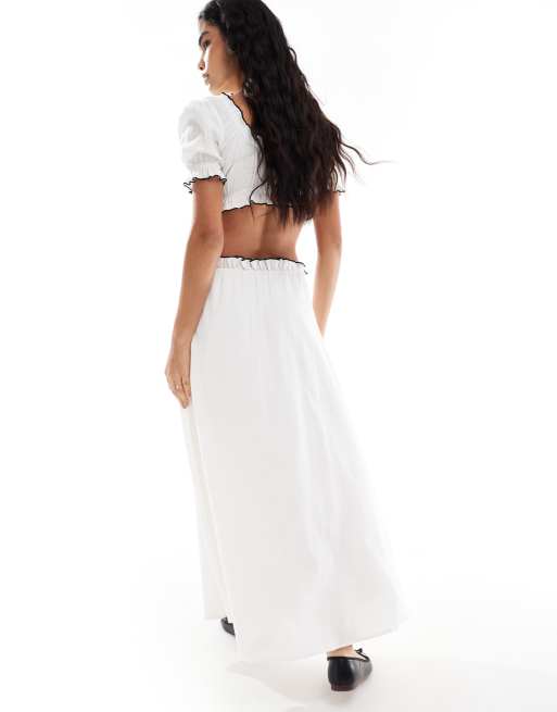 ASOS DESIGN cotton crinkle contrast maxi skirt in ecru part of a set ASOS