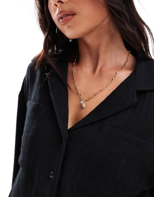 ASOS DESIGN cotton cropped beach shirt in black - part of a set, 2 of 4