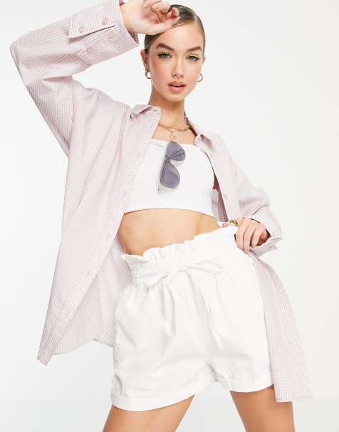 ASOS DESIGN cotton dad shirt in lilac gingham - view 1