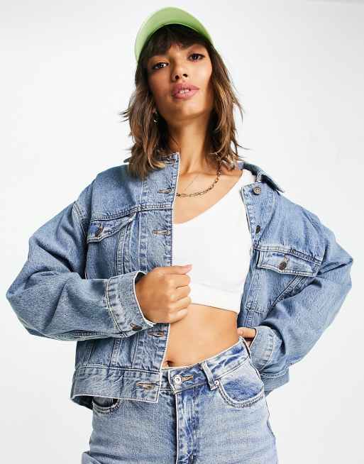 ASOS DESIGN cotton denim '90s' jacket in midwash - MBLUE