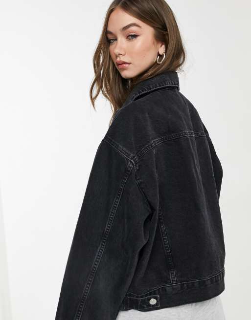 ASOS DESIGN cotton denim 90s jacket in washed black - BLACK, 2 of 4