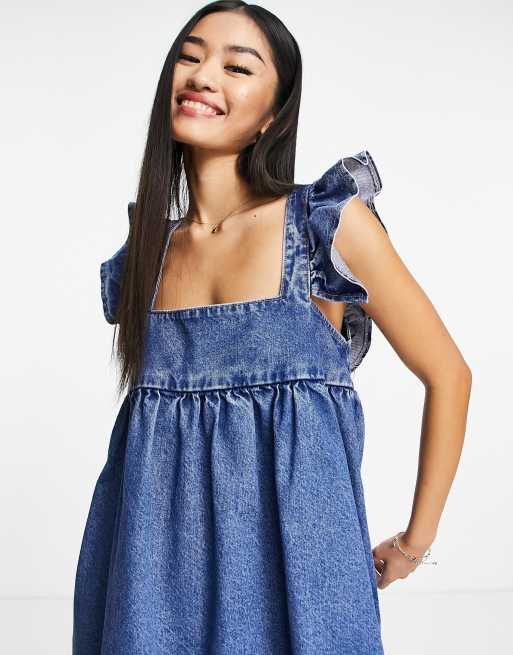 Denim frill dress sale