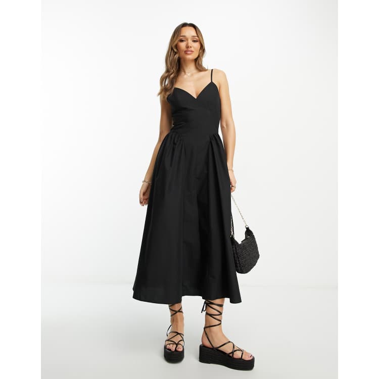 ASOS DESIGN cotton drop waist midi skater dress in black