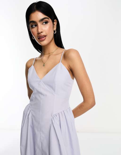 ASOS DESIGN cotton drop waist midi skater dress in dusky ballet blue