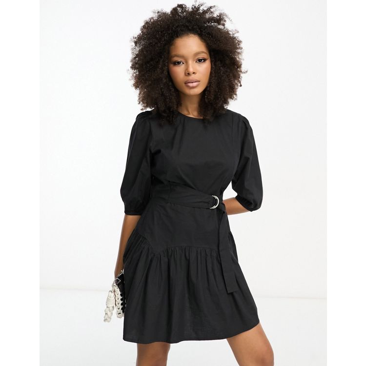 ASOS DESIGN short sleeve ponte mini dress with pep hem in black