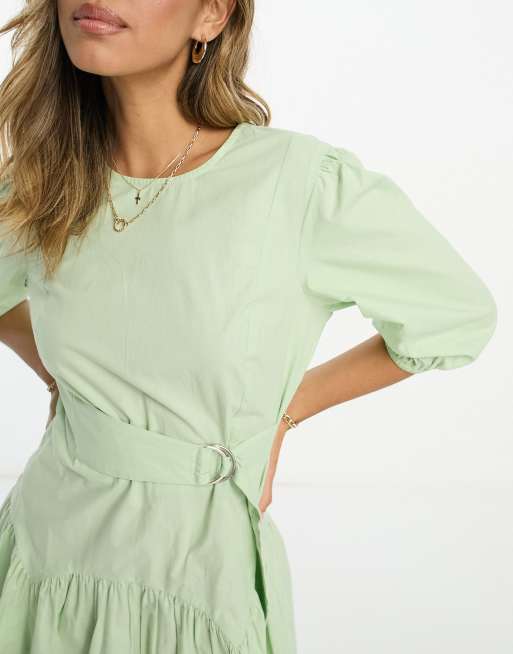 ASOS DESIGN cotton drop waist mini dress with D-ring in sage green | ASOS