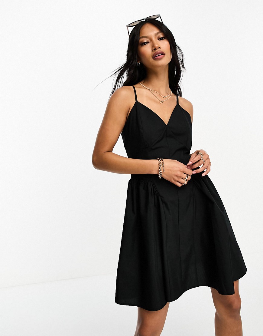 ASOS DESIGN cotton drop waist mini skater dress in black