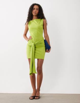 Asos Design Cotton Elastane Wrap Mini Dress-green
