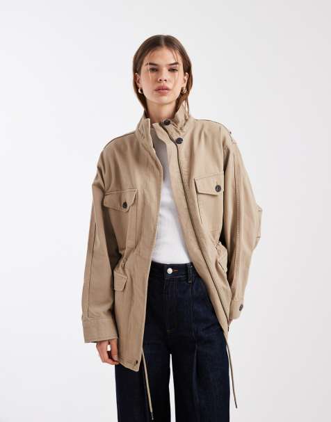 ASOS DESIGN cotton four pocket parka jacket in stone - view 1