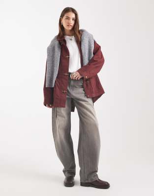 Asos Design Cotton Four Pocket Parka With Trim Detail In Burgundy