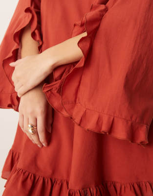 ASOS DESIGN cotton frill hem smock mini dress in red