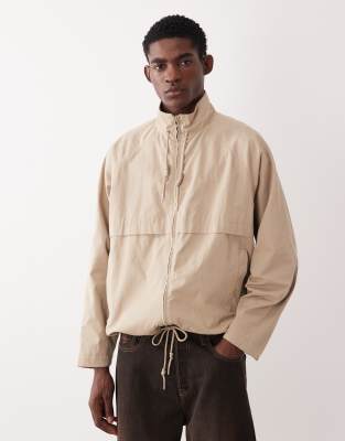 Asos Design Cotton Funnel Windbreaker Jacket In Brown