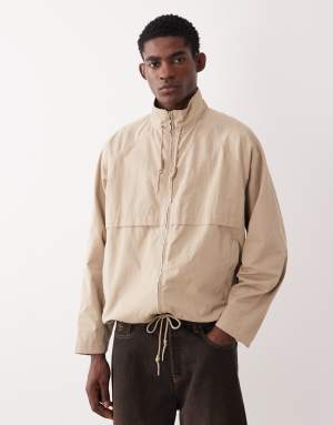ASOS DESIGN cotton funnel windbreaker jacket in stone