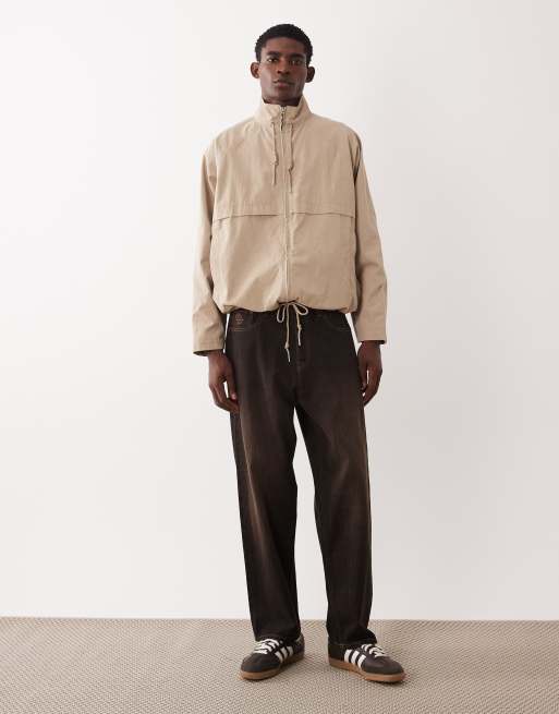 ASOS DESIGN  cotton funnel windbreaker jacket in stone, 2 of 5