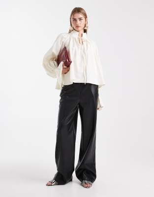 Asos Design Cotton Gathered Volume Sleeves Blouse In White