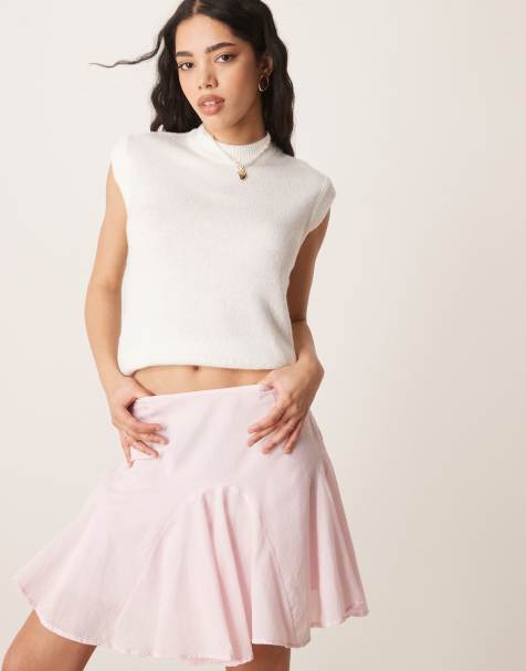 ASOS DESIGN cotton godet flippy hem mini skirt in pink - view 1