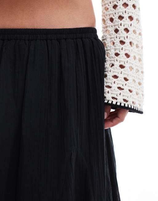 ASOS DESIGN cotton godet maxi skirt in black