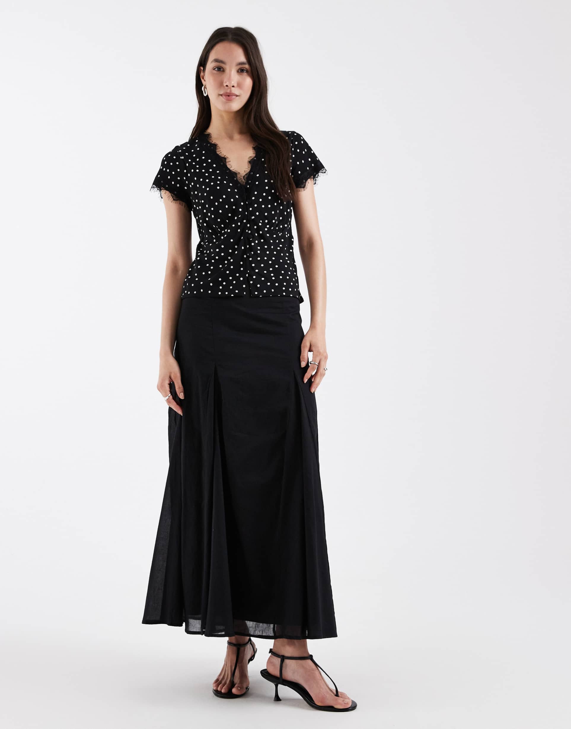 asos design cotton godet maxi skirt in black