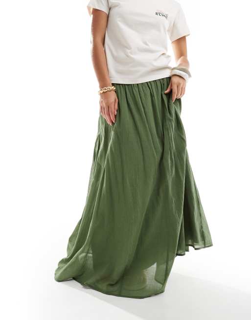 ASOS DESIGN cotton godet maxi skirt in khaki green
