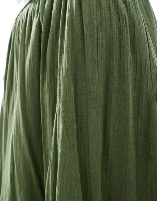 ASOS DESIGN cotton godet maxi skirt in khaki green