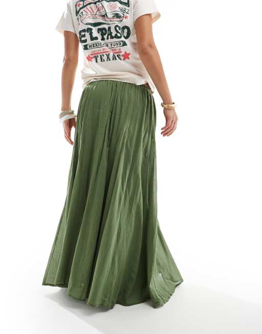 ASOS DESIGN cotton godet maxi skirt in khaki green