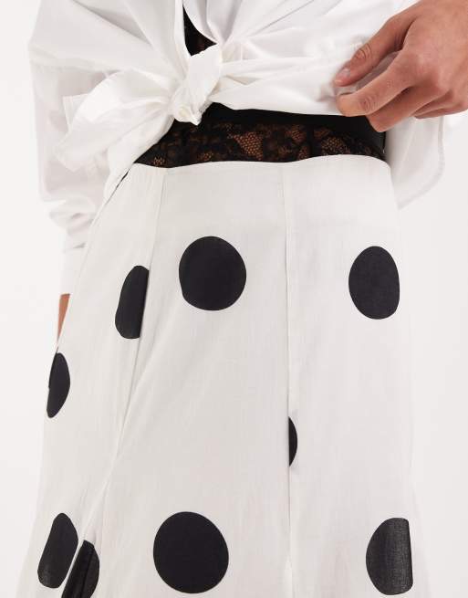 ASOS DESIGN cotton godet maxi skirt in polka dot print, 4 of 5