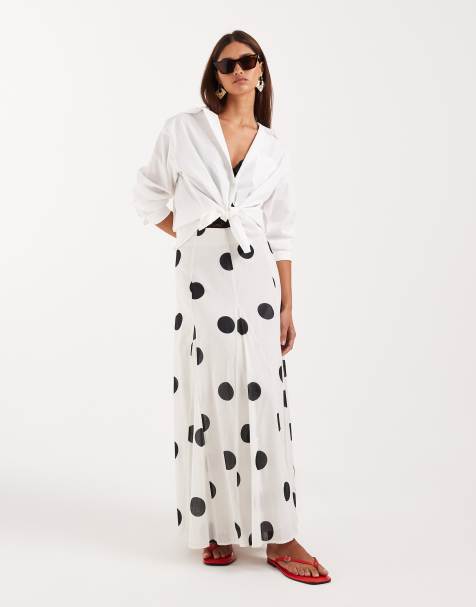 ASOS DESIGN cotton godet maxi skirt in spot print - view 1