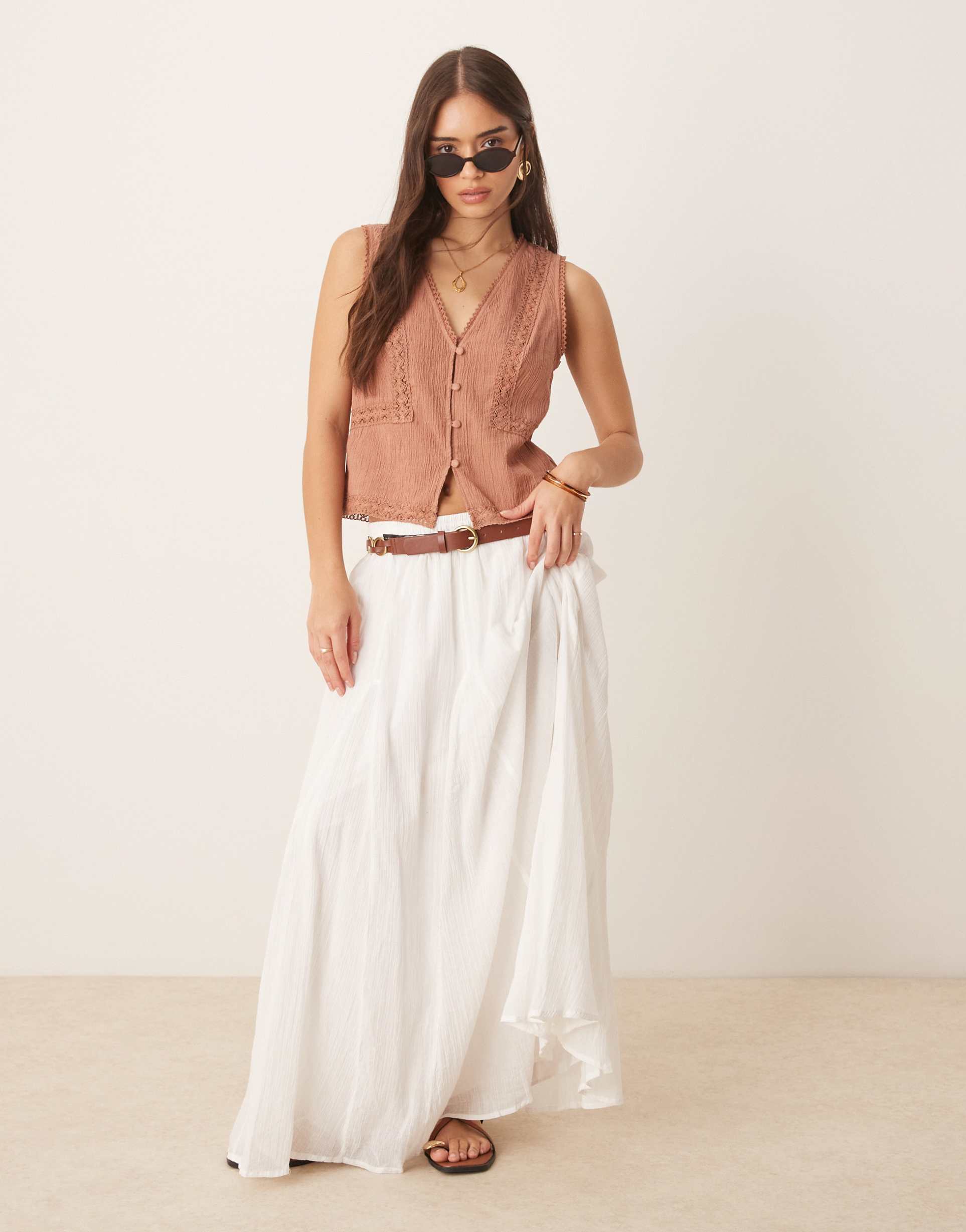 asos design cotton godet maxi skirt in white