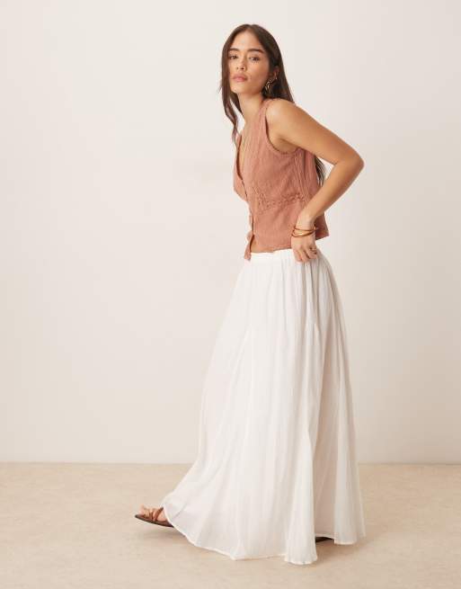 ASOS DESIGN cotton godet maxi skirt in white