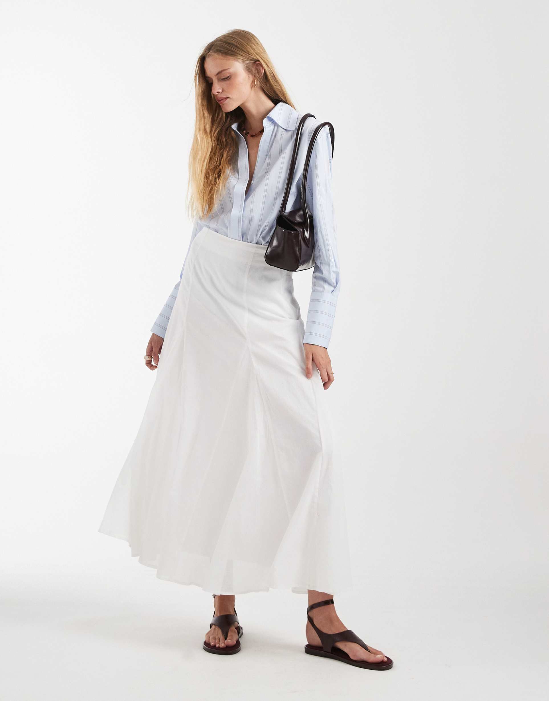 asos design cotton godet maxi skirt in white