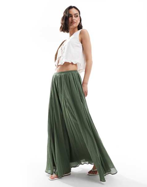ASOS DESIGN cotton godet mini skirt in khaki - view 1