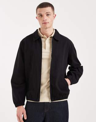 Asos Design Cotton Harrington Jacket In Black