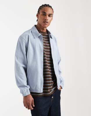 Asos Design Cotton Harrington Jacket In Blue