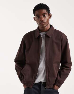 Asos Design Cotton Harrington Jacket In Brown