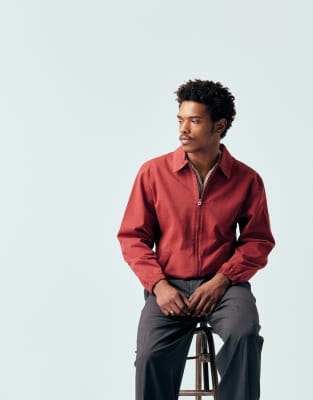 Asos Design Cotton Harrington Jacket In Red