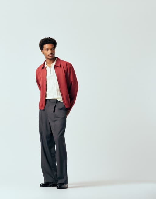 ASOS DESIGN cotton harrington jacket in dark red, 2 of 5