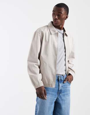 Asos Design Cotton Harrington Jacket In Neutral
