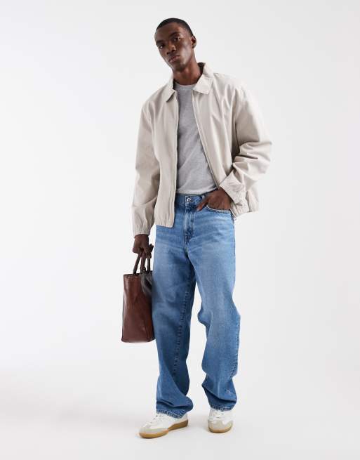 ASOS DESIGN cotton harrington jacket in light grey, 2 of 5