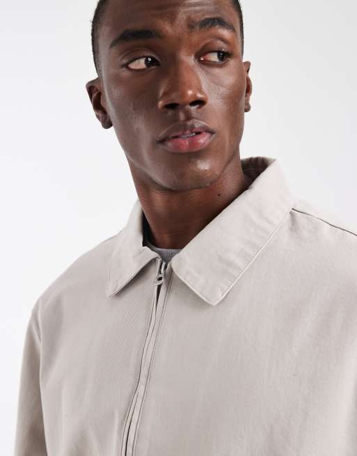 ASOS DESIGN cotton harrington jacket in light grey, 5 of 5