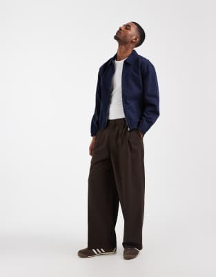 Asos Design Cotton Harrington Jacket In Blue